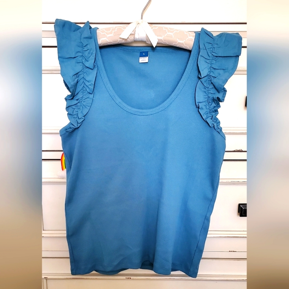 Ruffle Trim Mixed Material Tank Top